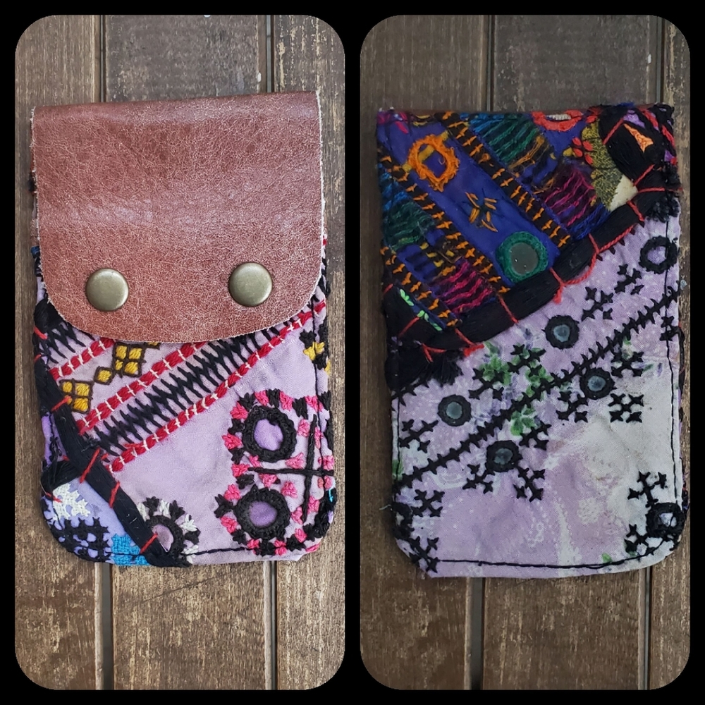 🔮🎱 Free People Boho Embroidered Repurposed vtg banjara hippie Wallet card case